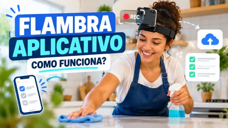 Pessoa utilizando celular em suporte de cabeça para gravar tarefas no aplicativo Flambra